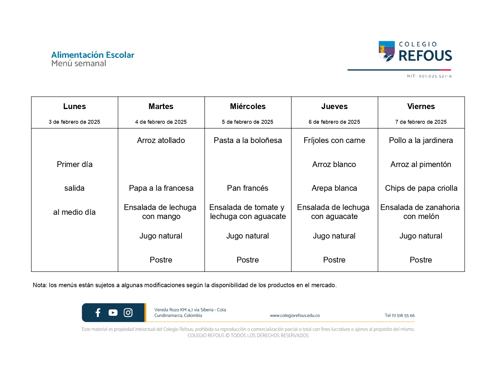 3 al 7 de febrero 2025 - Alimentación escolar