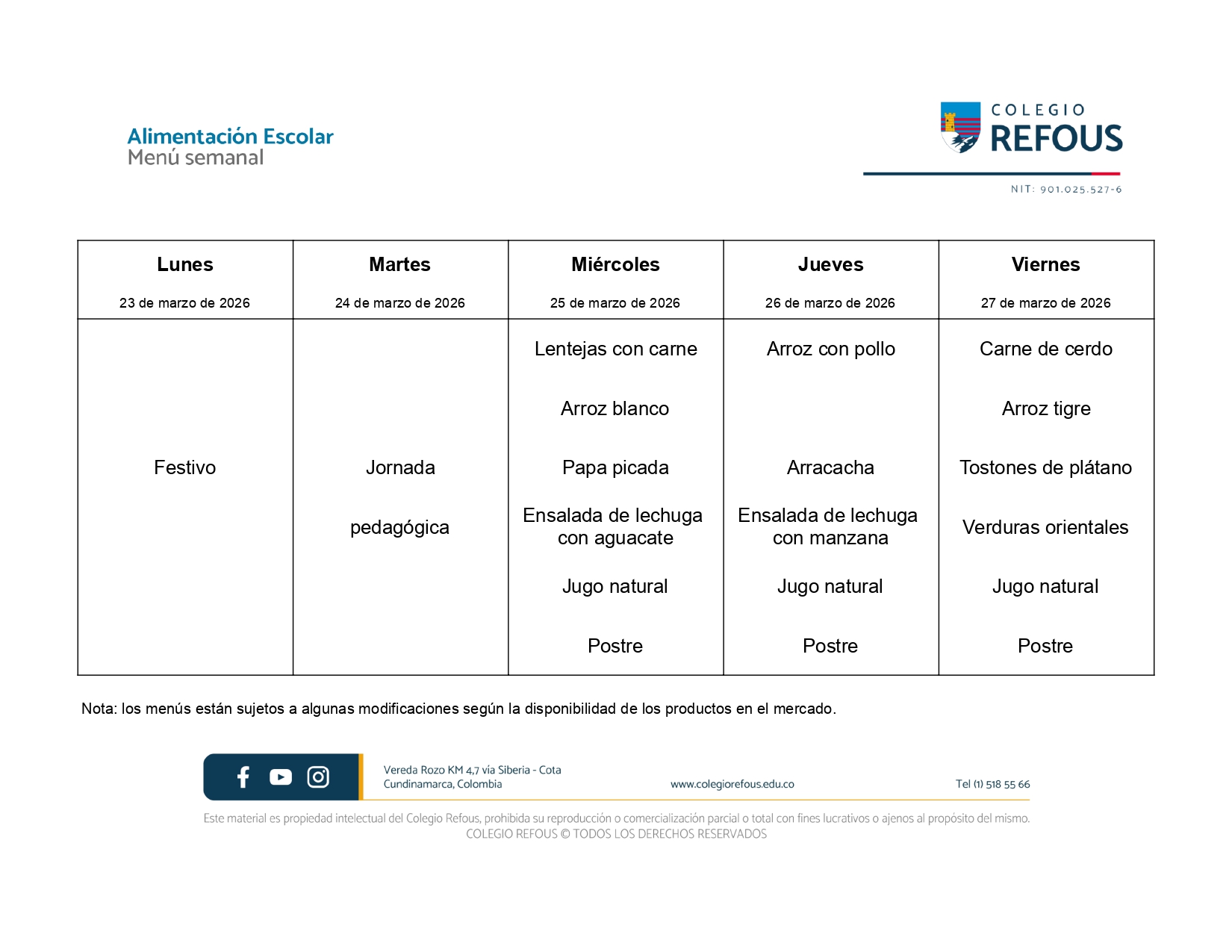 24 al 27 de marzo de 2026 - Alimentación escolar